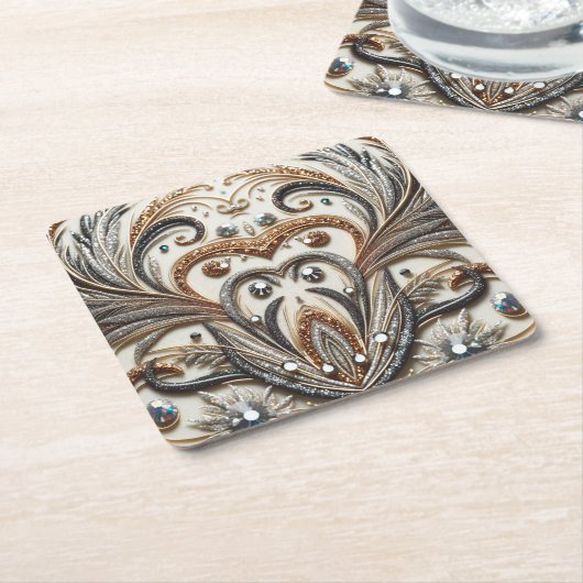 Glitterend bloemenpatroon met edelsteen kartonnen onderzetters (Schuin)