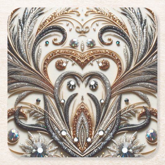 Glitterend bloemenpatroon met edelsteen kartonnen onderzetters (Voorkant)