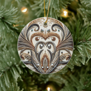 Glitterend bloemenpatroon met edelsteen keramisch ornament