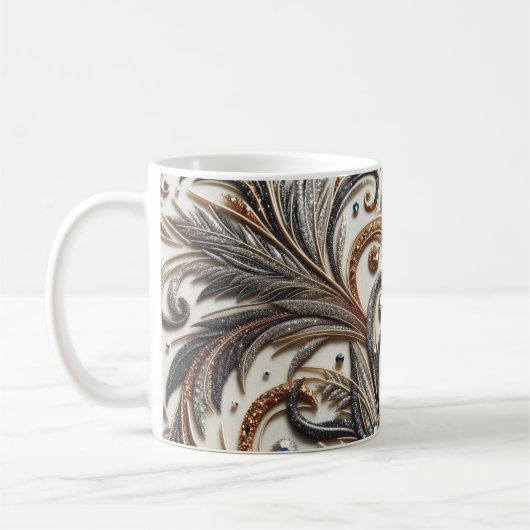 Glitterend bloemenpatroon met edelsteen koffiemok (Links)