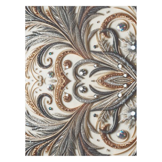 Glitterend bloemenpatroon met edelsteen tafelkleed (Voorkant)