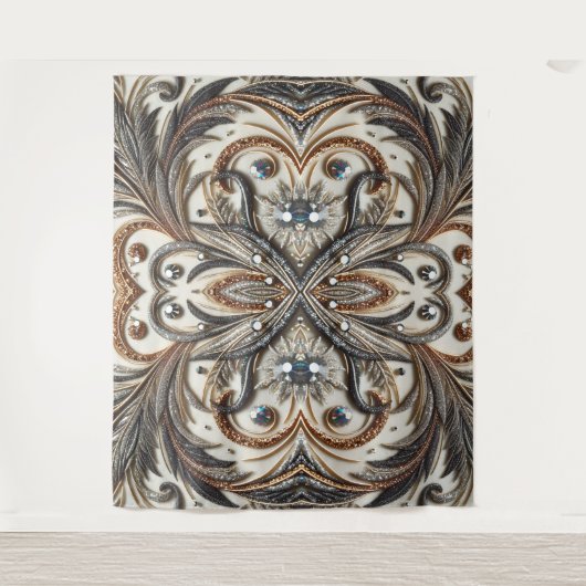 Glitterend bloemenpatroon met edelsteen wandkleed (Voorkant)