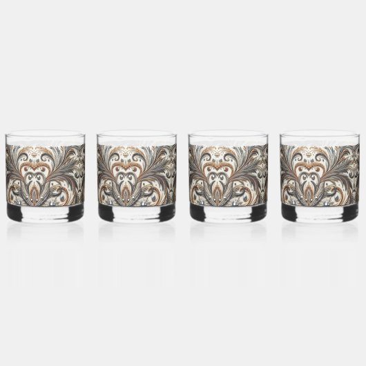 Glitterend bloemenpatroon met edelsteen whisky glas (Voorkant)