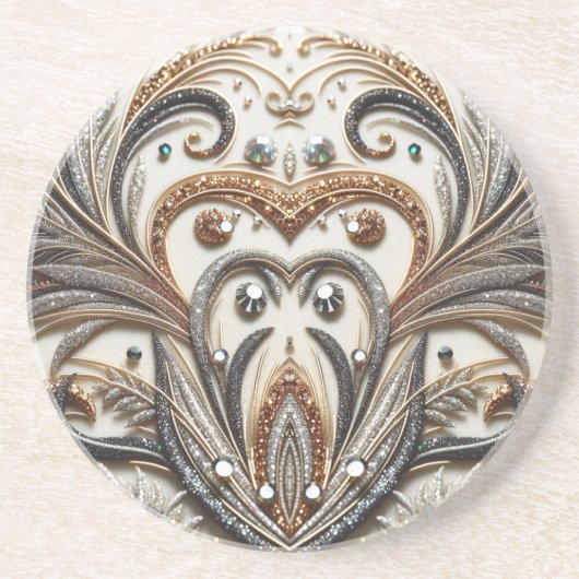 Glitterend bloemenpatroon met edelsteen zandsteen onderzetter (Voorkant)