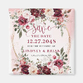 Glitterend Boho Burgundy Blush Goud Save the Date Magneet (Voorkant)