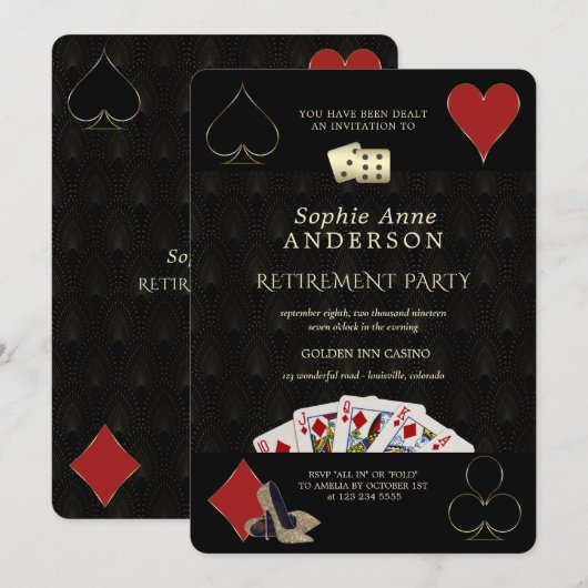 Glitterend Casino Vegas Poker Pensioenfeestje  Kaart (Voorkant / Achterkant)