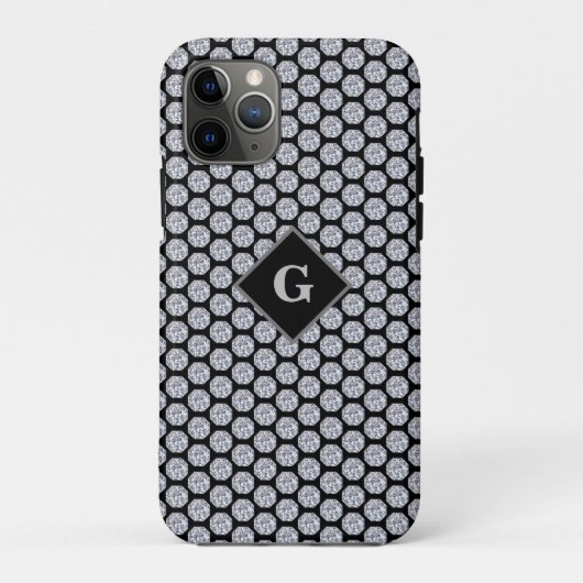 Glitterend diamantpatroon op zwarte gepersonalisee Case-Mate iPhone case (Achterkant)