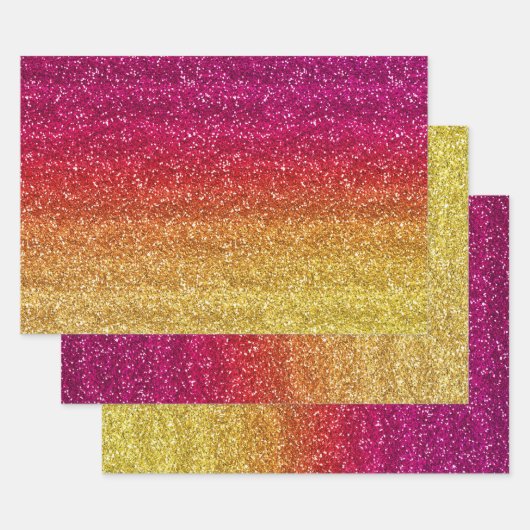 Glitterend donkerroze en geel verloop glitter inpakpapier vel (Set)