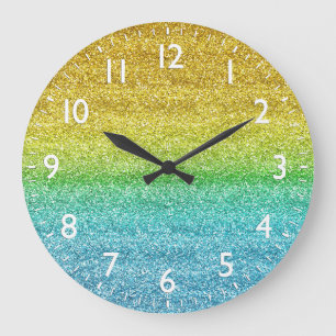 Glitterend geel en blauw verloop glitter grote klok