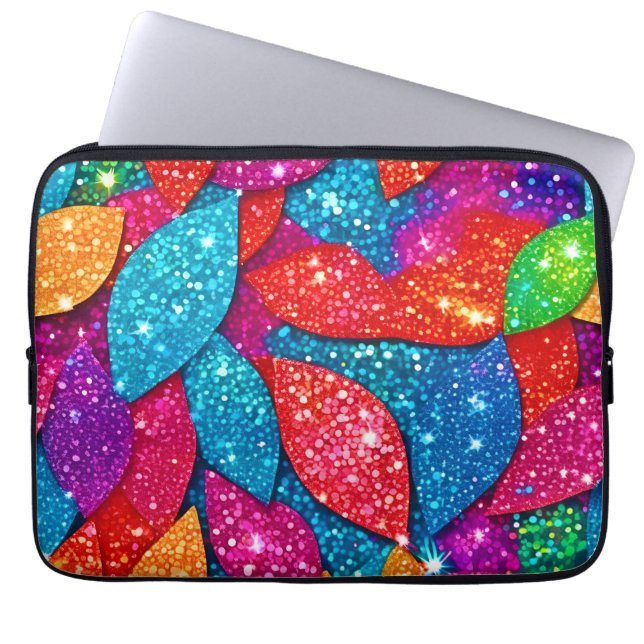 Glitterend Glitterbladpatroon Laptop Sleeve (Voorkant)