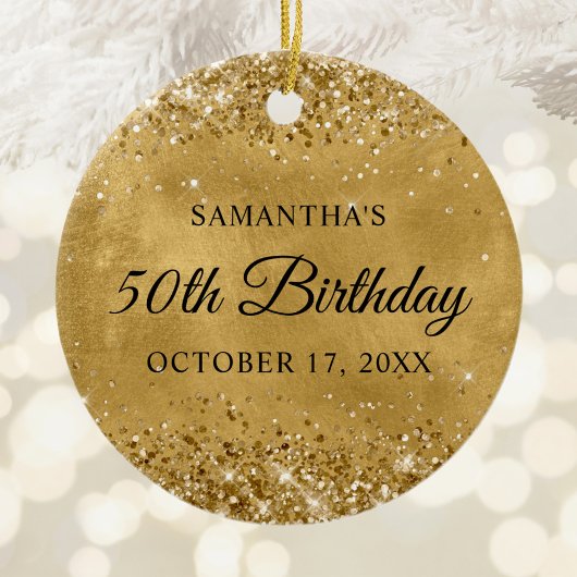 Glitterend Goud 50e Verjaardag Keramisch Ornament