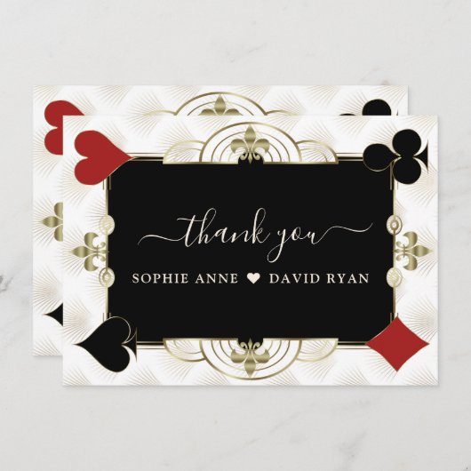 Glitterend Goud Casino Vegas Poker Bruiloft Bedankkaart (Voorkant / Achterkant)