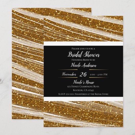 Glitterend Goud Glitters & Witte Glans Moderne Gla Kaart (Voorkant / Achterkant)