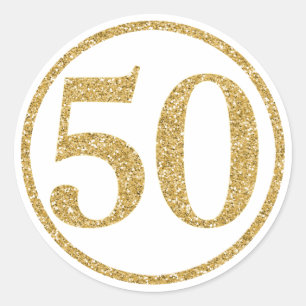 Glitterend Goud nummer 50 in een cirkel Ronde Sticker