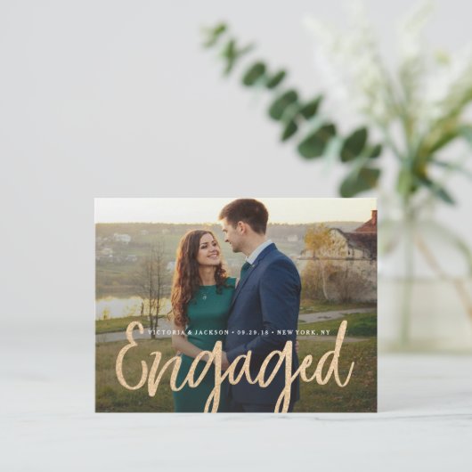 Glitterend Goud Verloving Save the Date Briefkaart (Staand voorkant)