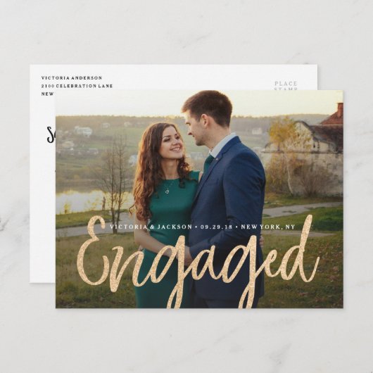 Glitterend Goud Verloving Save the Date Briefkaart (Voorkant / Achterkant)