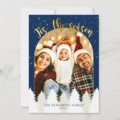 Glitterend Gouden Blauwe Kerstbomen 'Tis het Seizo Feestdagenkaart (Voorkant)