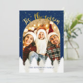 Glitterend Gouden Blauwe Kerstbomen 'Tis het Seizo Feestdagenkaart (Staand voorkant)