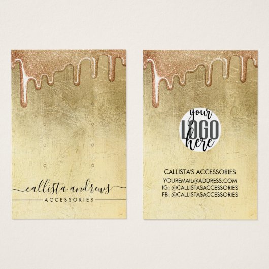Glitterend gouden dikke glitterslierten logo oorbe visitekaartje (Voorkant /achterkant)