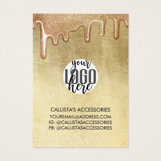 Glitterend gouden dikke glitterslierten logo oorbe visitekaartje (Achterkant)