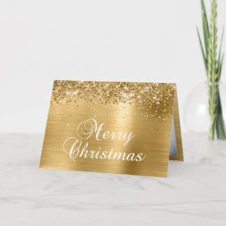 Glitterend Gouden Familie Foto Prettig Kerstfeest Feestdagen Kaart