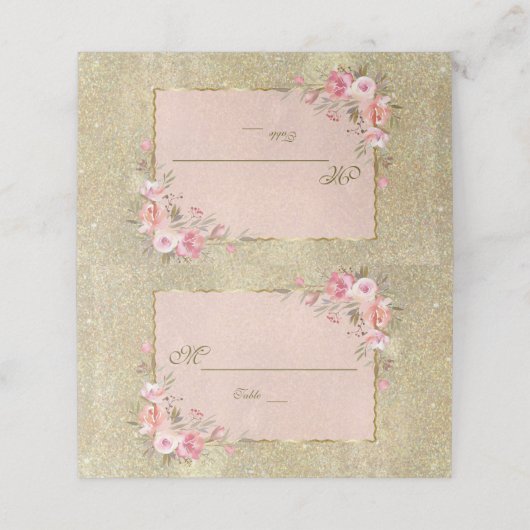 Glitterend Gouden Glitter Blush Bloemstuk Nummer Plaatskaartje (Buitenkant ongevouwen)