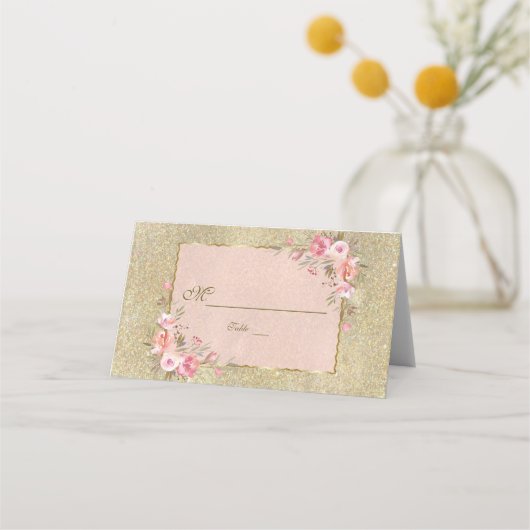 Glitterend Gouden Glitter Blush Bloemstuk Nummer Plaatskaartje (Achterkant)