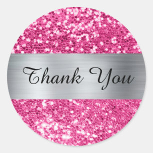 Glitterend Heet Roze Glitters Zilveren Glans Folie Ronde Sticker