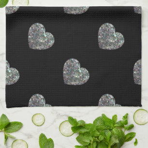 Glitterend kleurrijk zilveren mozaïek Hartjes patr Theedoek