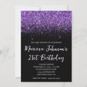 Glitterend Konings Paars Glitter Zwart 21e Verjaar Kaart
