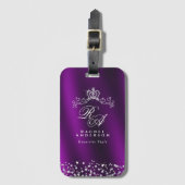 Glitterend kroonmonogram magenta bagagelabel (Voorkant (verticaal))
