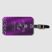 Glitterend kroonmonogram magenta bagagelabel (Voorkant (horizontaal))