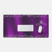 Glitterend kroonmonogram magenta bureaumat (Keyboard & Muis)