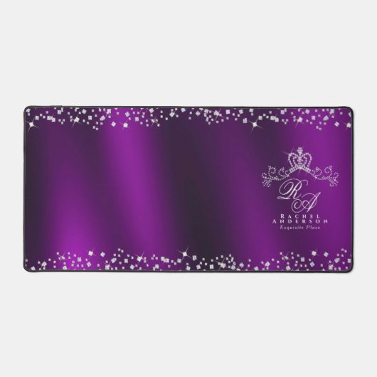 Glitterend kroonmonogram magenta bureaumat (Voorkant)
