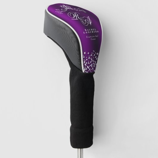 Glitterend kroonmonogram magenta golfheadcover (Schuin)