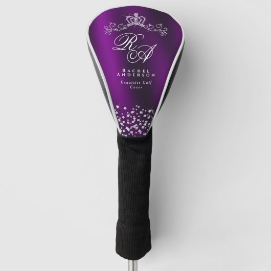 Glitterend kroonmonogram magenta golfheadcover (Voorkant)