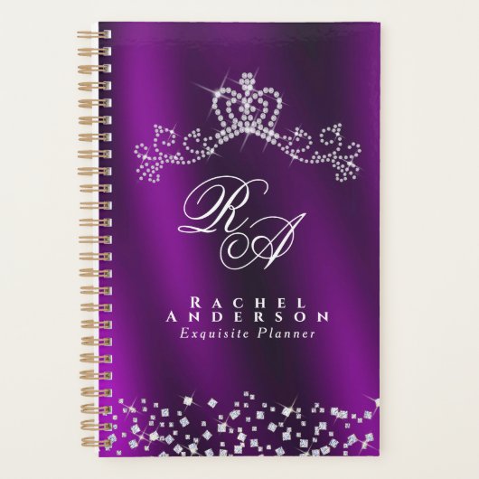 Glitterend kroonmonogram magenta planner (Voorkant)