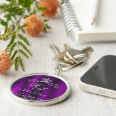 Glitterend kroonmonogram magenta sleutelhanger (Zijkant)