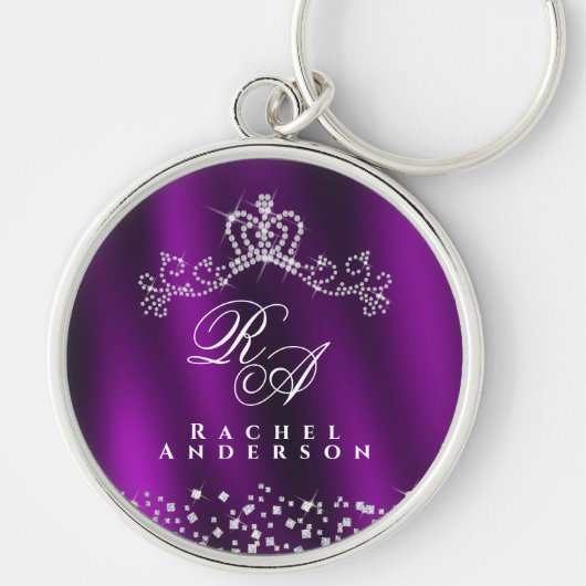 Glitterend kroonmonogram magenta sleutelhanger (Voorkant)