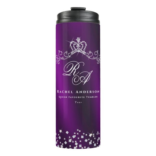 Glitterend kroonmonogram magenta thermosbeker (Voorkant)