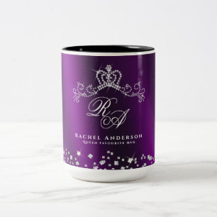 Glitterend kroonmonogram magenta tweekleurige koffiemok