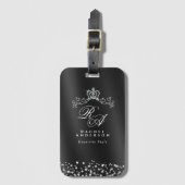 Glitterend kroonmonogram zwart bagagelabel (Voorkant (verticaal))
