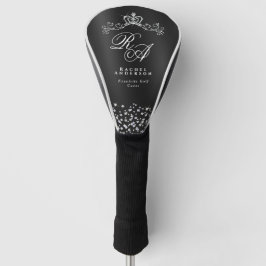 Glitterend kroonmonogram zwart golfheadcover