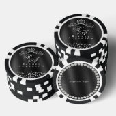 Glitterend kroonmonogram zwart poker chips (Opstapeling)