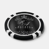 Glitterend kroonmonogram zwart poker chips (Enkel)
