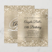 Glitterend licht gouden fancy monogram 18e verjaar (Voorkant / Achterkant)