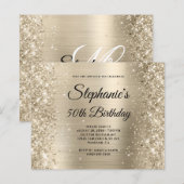 Glitterend licht gouden folie monogram 50e verjaar (Voorkant / Achterkant)