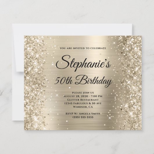 Glitterend licht gouden folie monogram 50e verjaar (Voorkant)