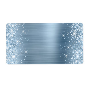 Glitterend lichtblauw namaakfolie etiket