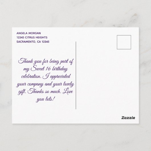 Glitterend lichtpaars Sweet 16 dankjewel Briefkaart (Achterkant)